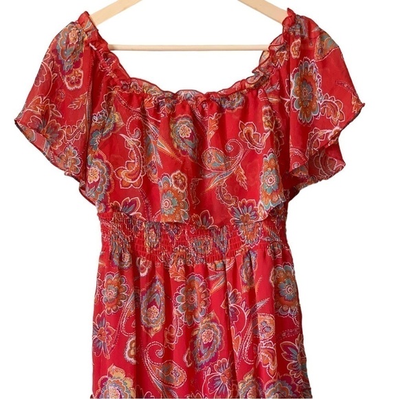 RABBIT RABBIT RABBIT Red Floral Tiered Maxi Dress Size 8P NEW - Picture 3 of 11